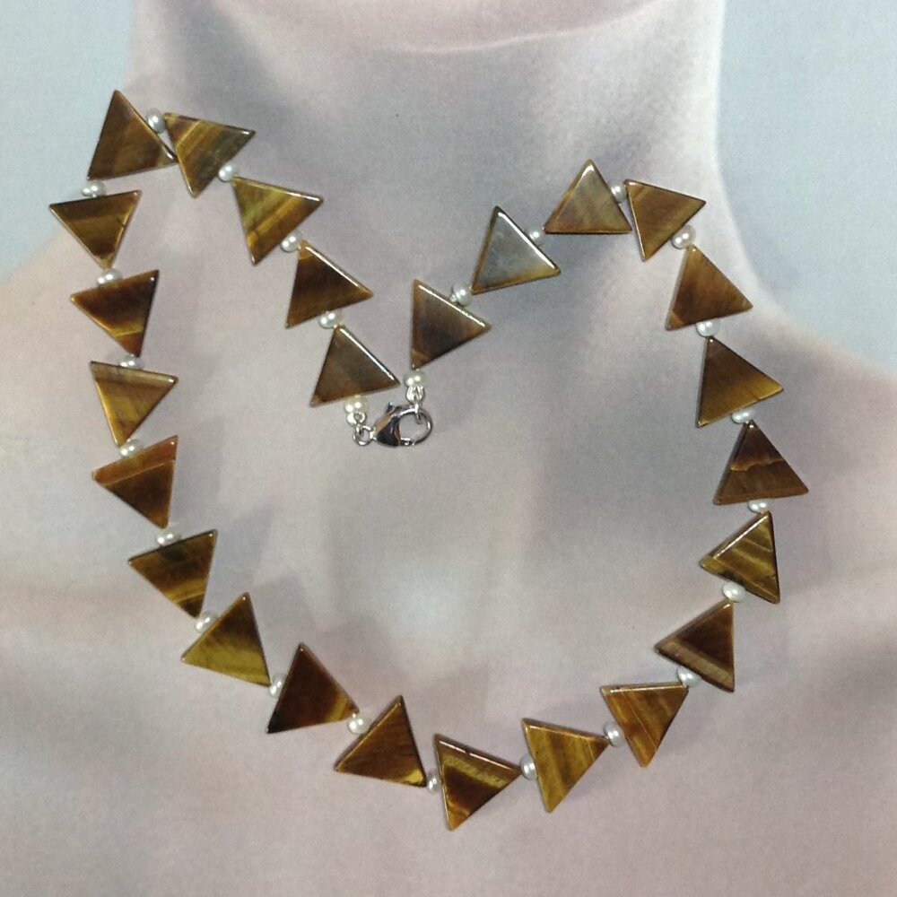 Tiger-Eye Gemstone And Freshwater Pearl Necklace.